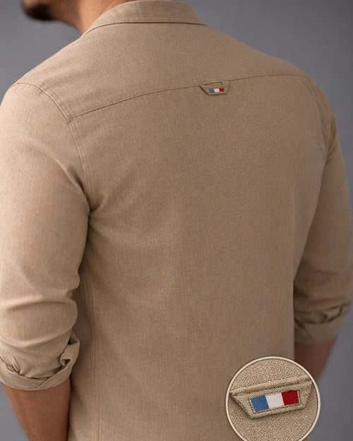 KOSZULA MĘSKA LNIANA 100% GRUBY LEN BEZOWA CASUAL